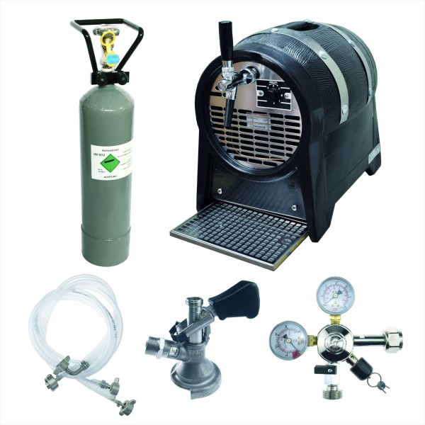 Øldispenser 60 l/h, Co2-tryksreducer, dispenserhoved, Co2-flaske, ledninger